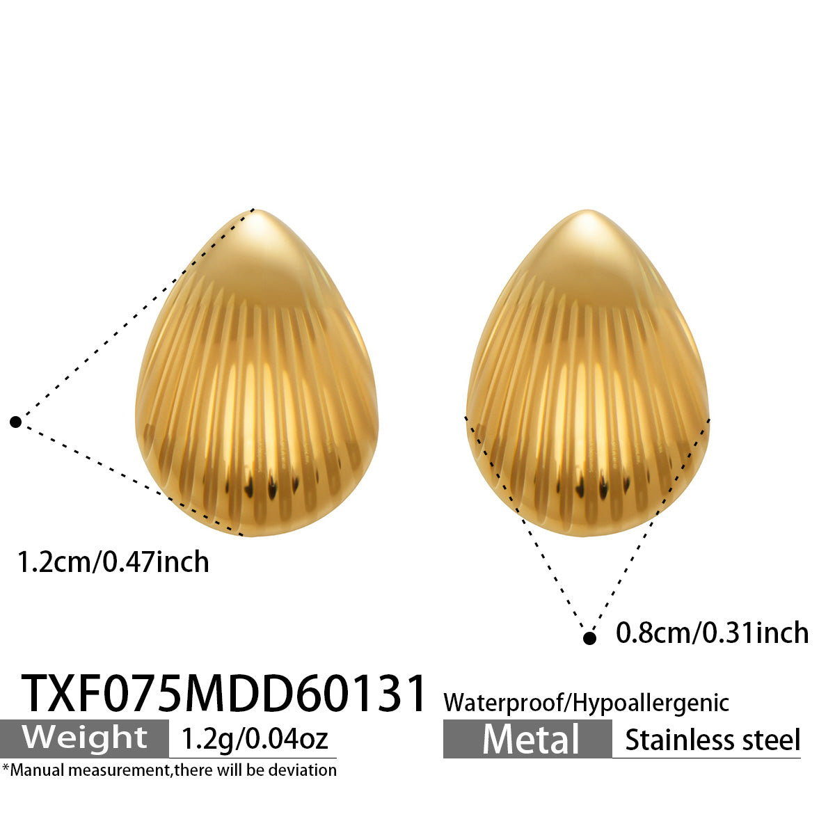 Ribbed Teardrop Studs