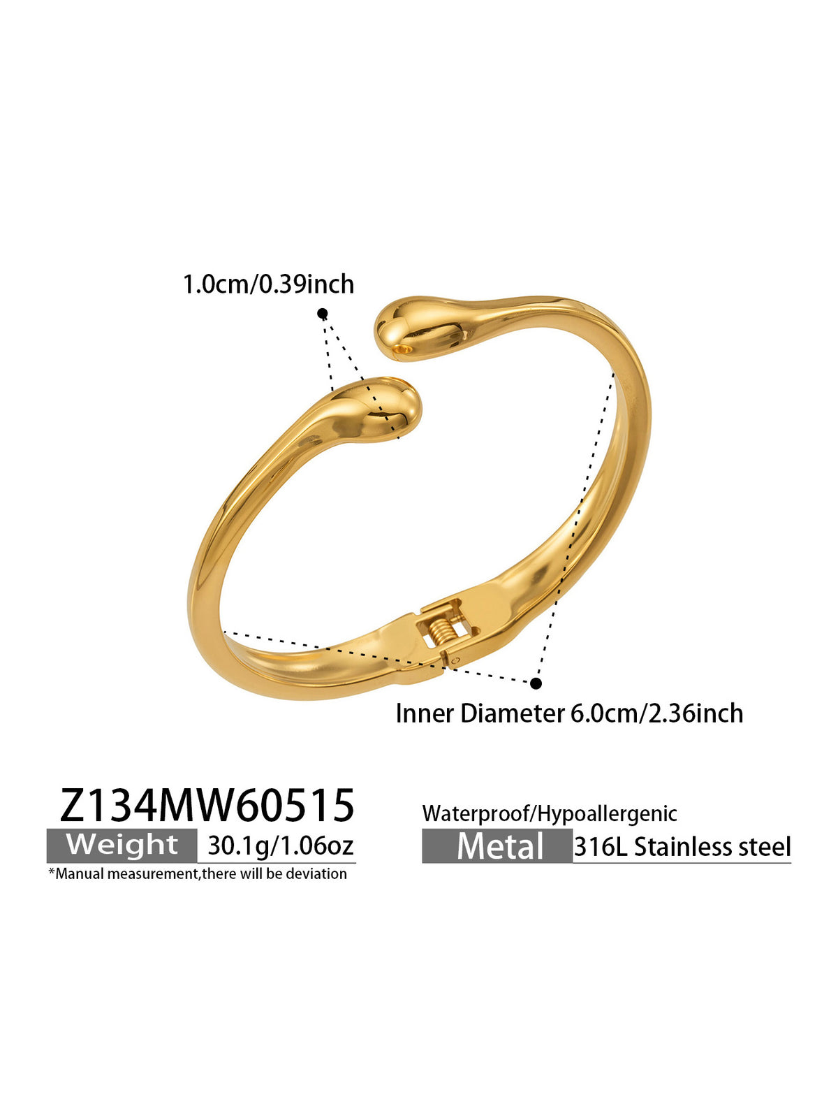 Sculptural Double-Ended Cuff Bracelet — Gold or Silver