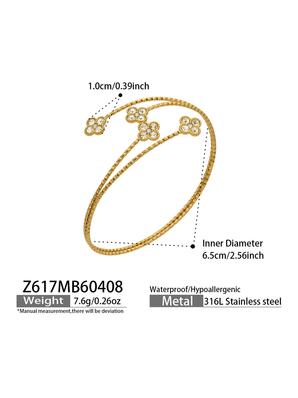 Crystal Motif Open Cuff Bracelet Collection