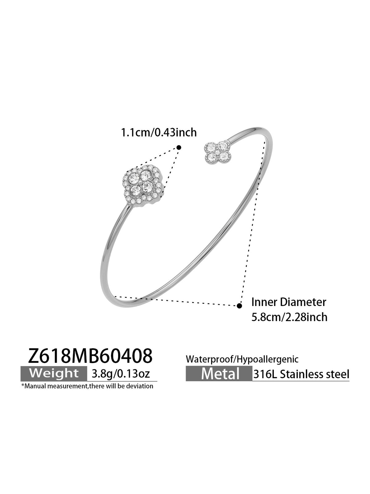 Crystal Motif Open Cuff Bracelet Collection