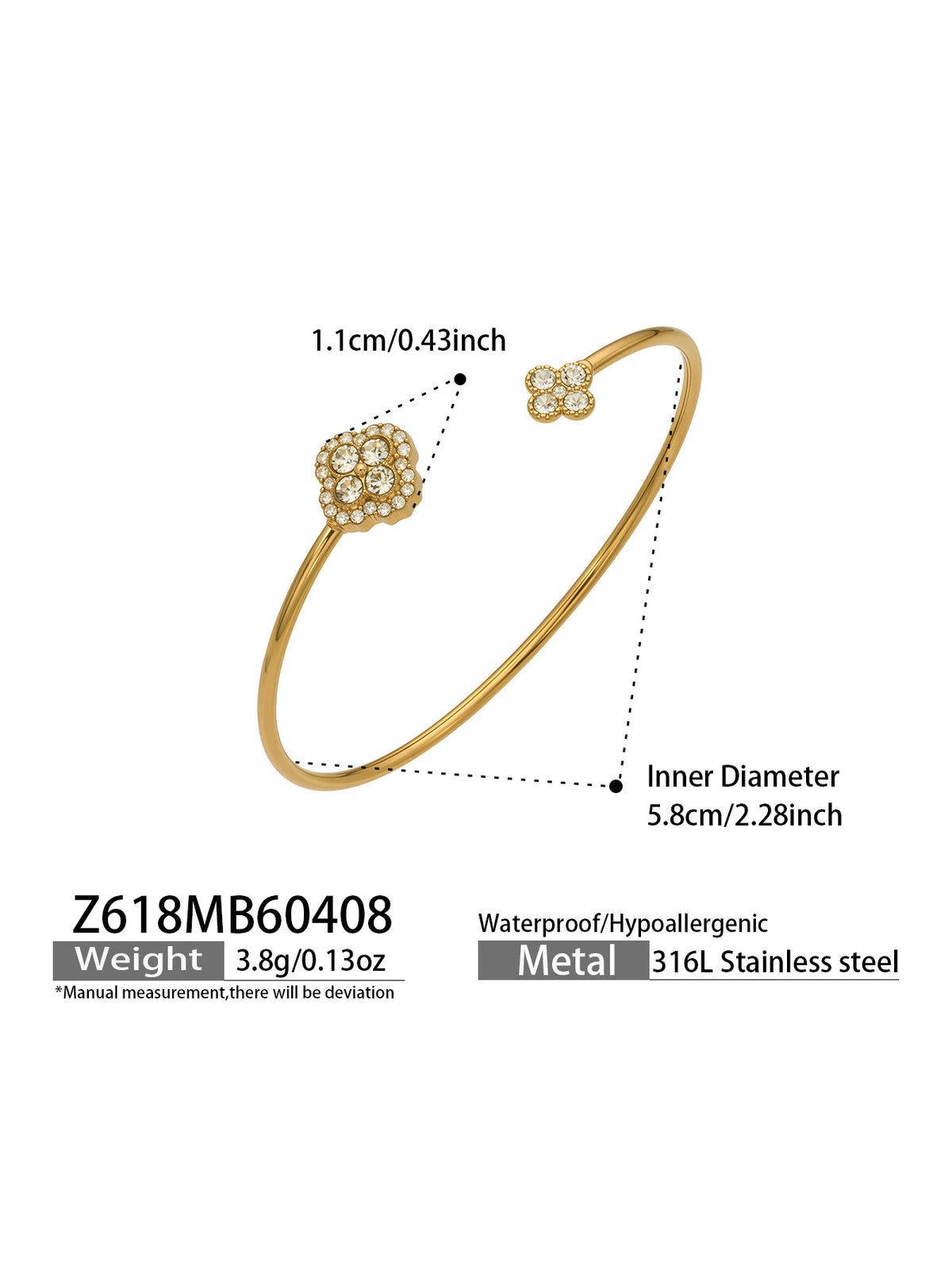 Crystal Motif Open Cuff Bracelet Collection