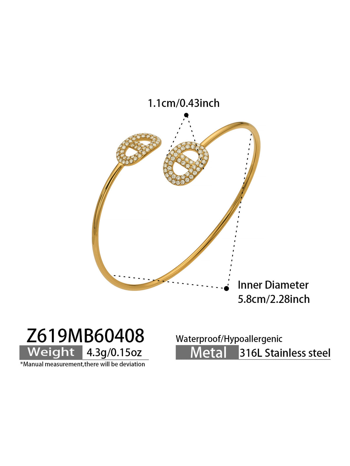 Crystal Motif Open Cuff Bracelet Collection
